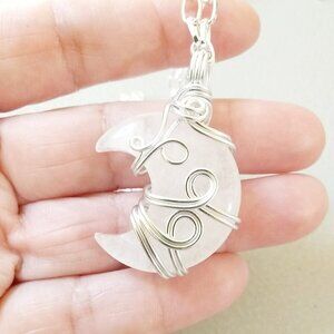 Genuine Quartz Moon Necklace Feminine Essence! Goddess Jewelry! Meditation Reiki